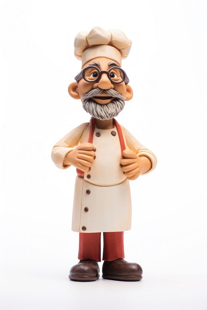 Chef made up of clay figurine white background representation.