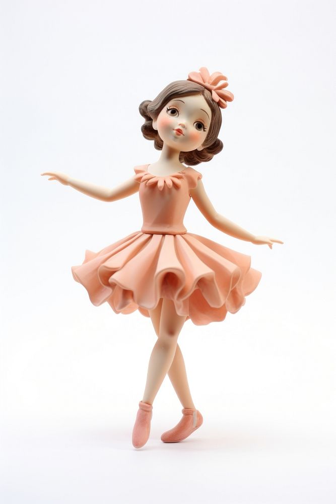 Chubby kid girl in Ballet dress made up of clay dancing ballet doll.