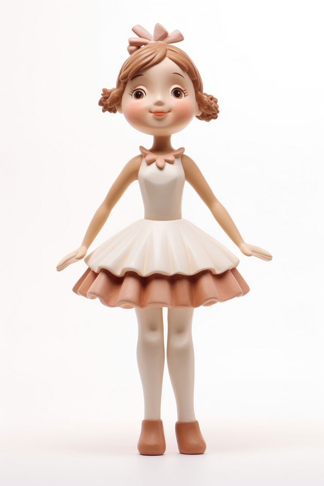 Chubby kid girl in Ballet dress made up of clay figurine ballet white.