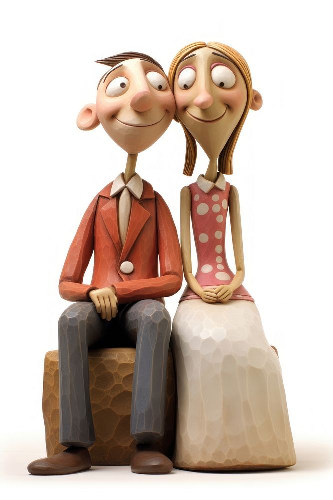 Couple made up of clay figurine white background representation.