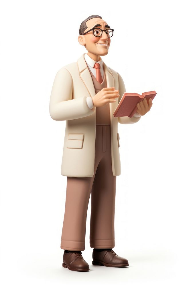 Pastor made up of clay figurine adult white background.