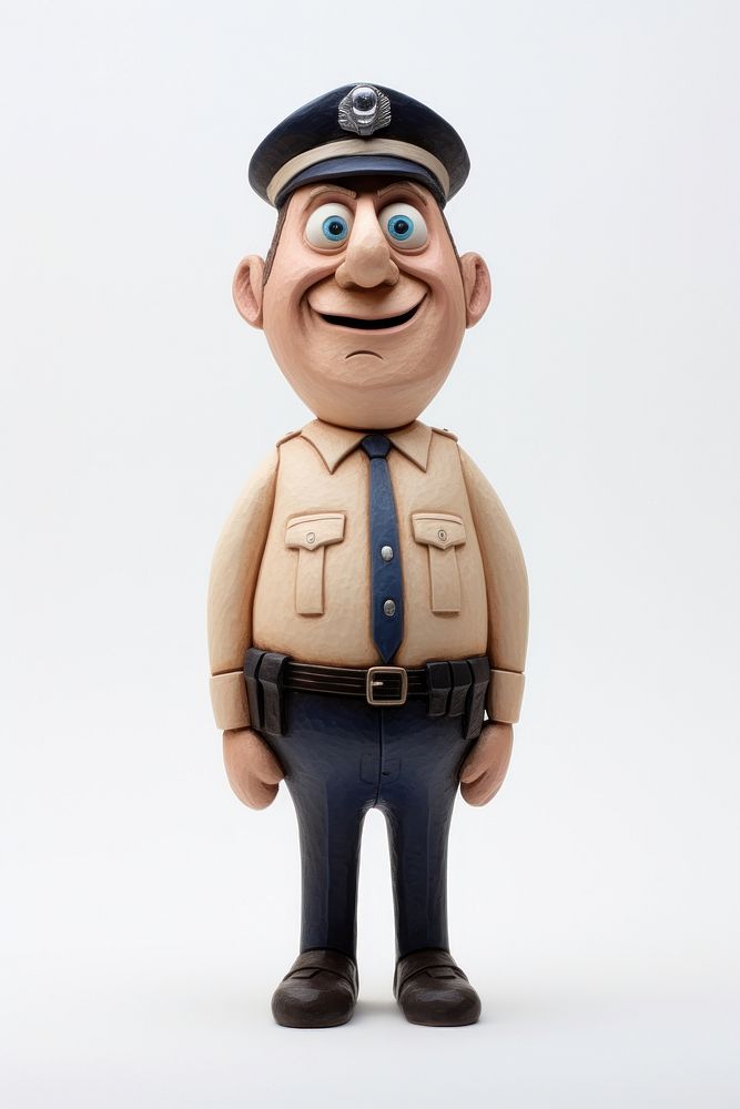 Police made up of clay figurine toy white background.