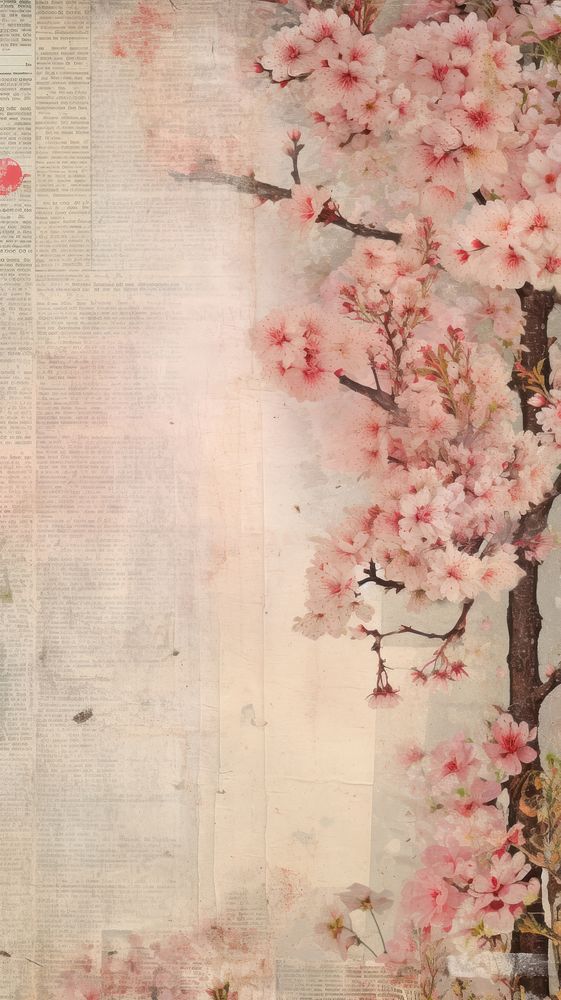 Wallpaper ephemera pale Cherry blossom Antique flower cherry plant.