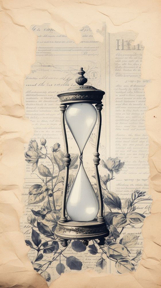 Wallpaper ephemera pale hourglass Antique deadline history pattern.
