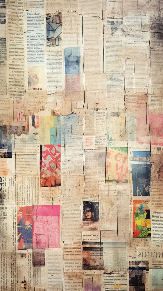 Wallpaper ephemera pale key antique collage newspaper art.