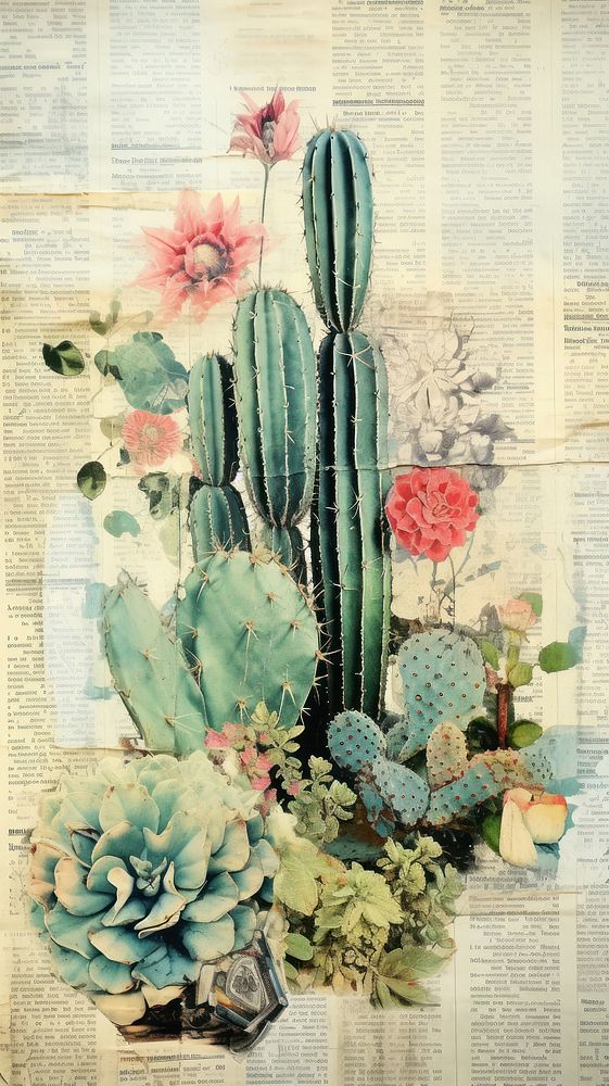 Wallpaper ephemera pale Cactus Antique cactus plant creativity.
