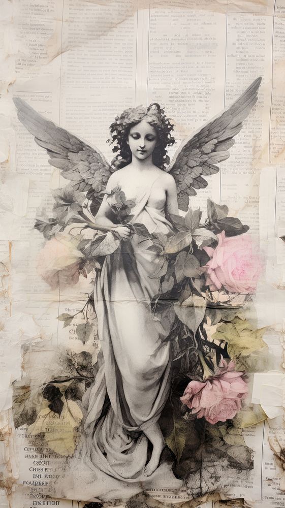 Wallpaper ephemera pale Angel angel painting art.
