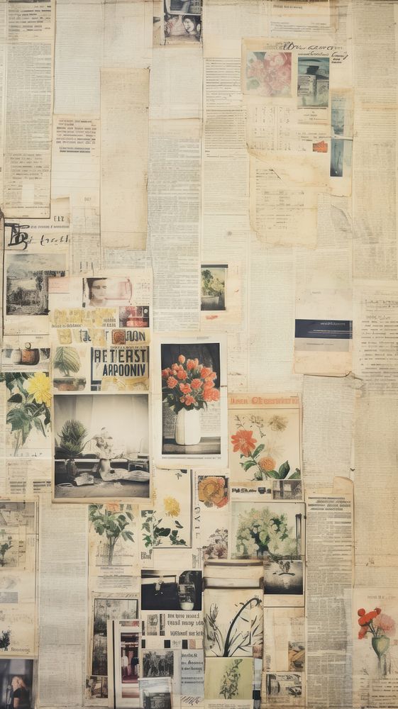 Wallpaper ephemera pale Birthday Antique newspaper collage text.