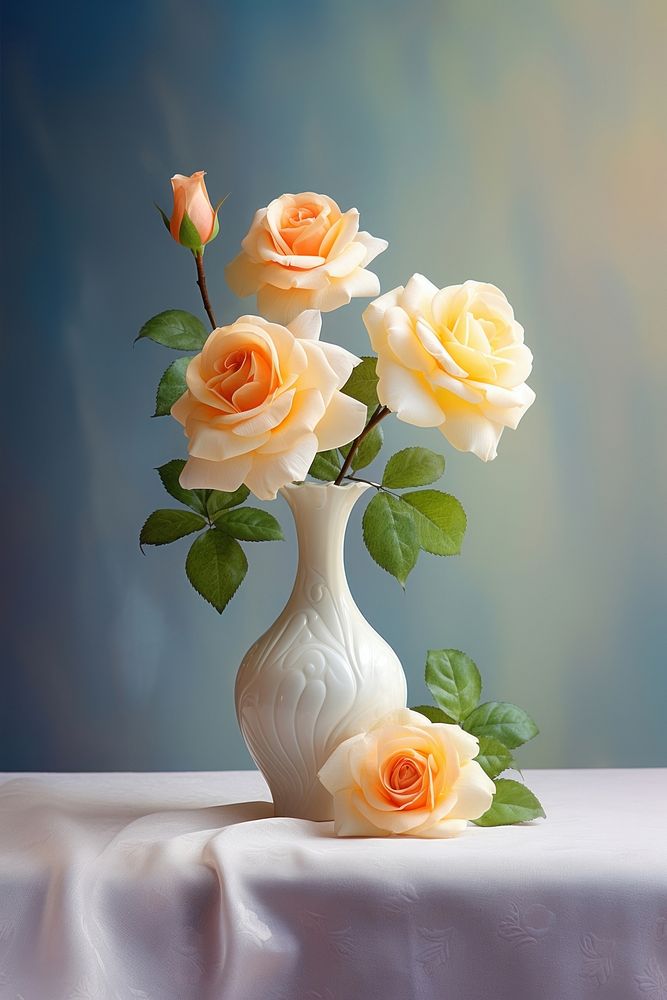 Beautiful blooming roses vase flower plant.