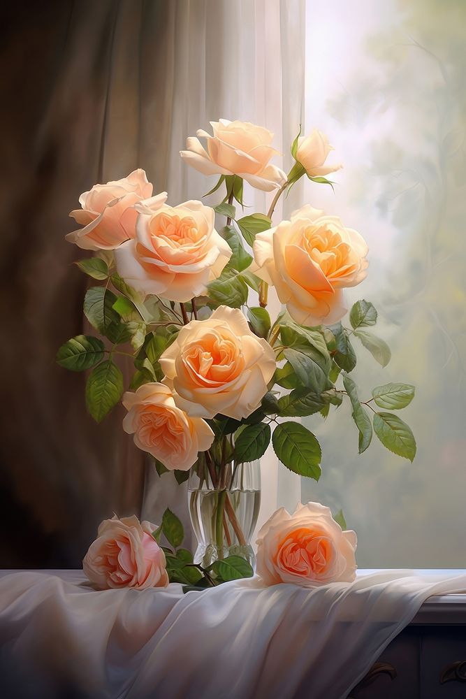 Beautiful blooming roses flower plant vase.