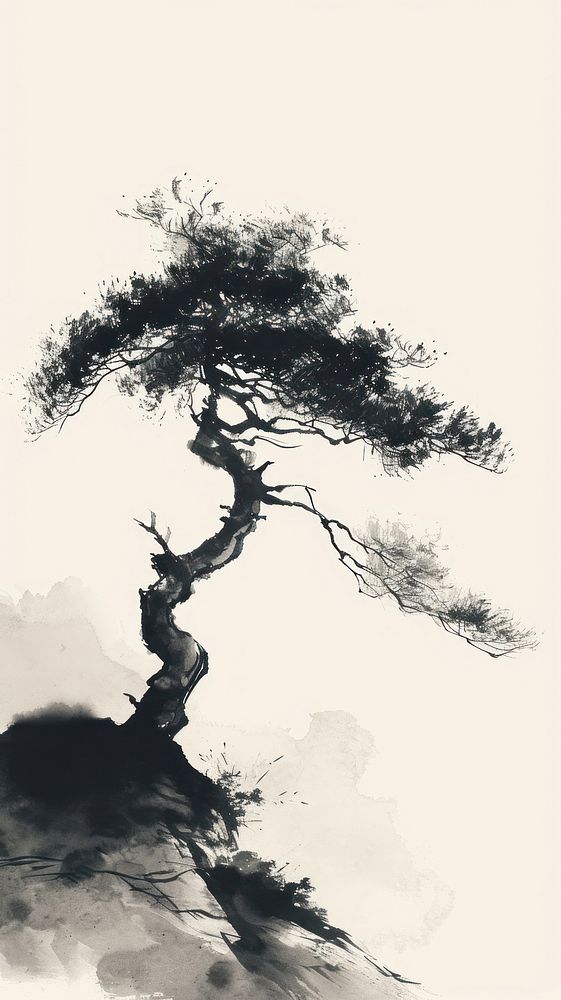 Tree silhouette drawing sketch.