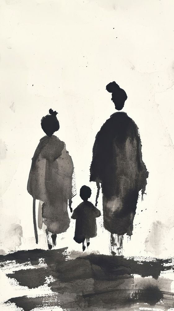 Painting silhouette family adult.