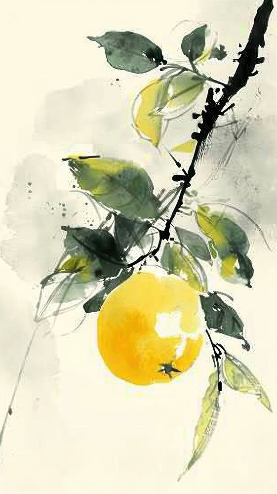 Lemon painting fruit plant.
