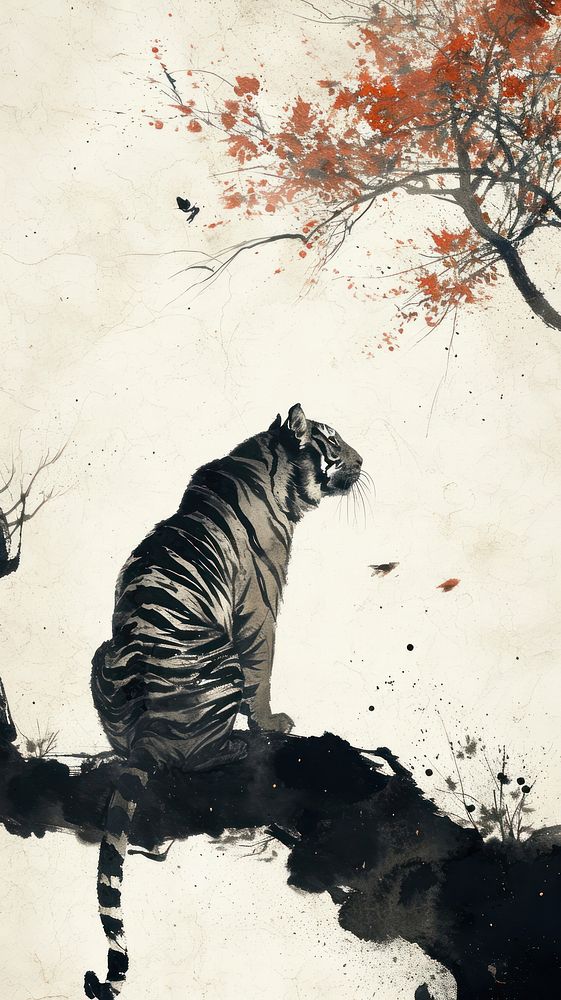 Tiger tree wildlife painting.