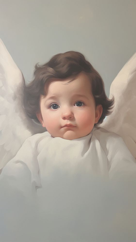 Minimal baby angel portrait painting representation.