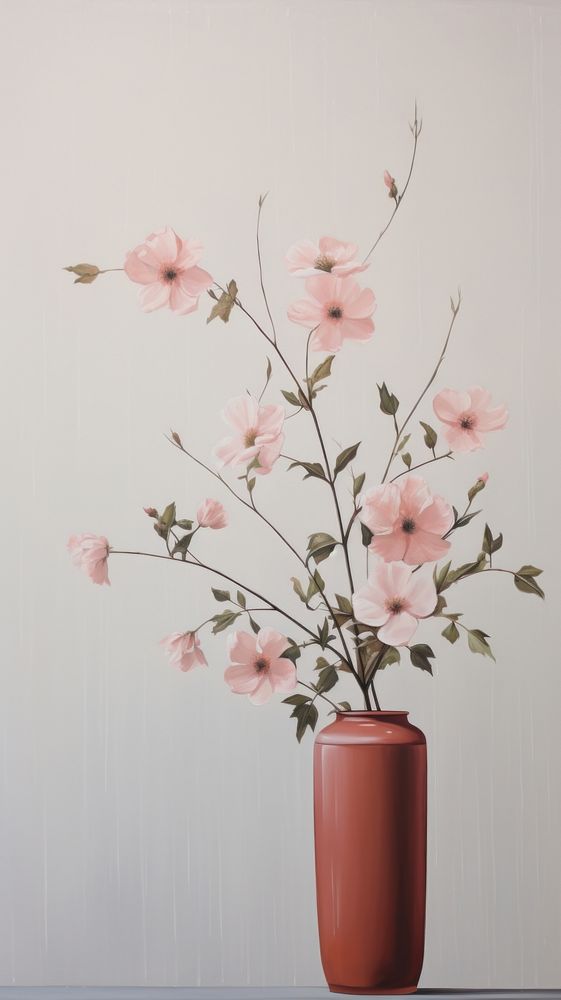 Minimal flowers painting plant vase.