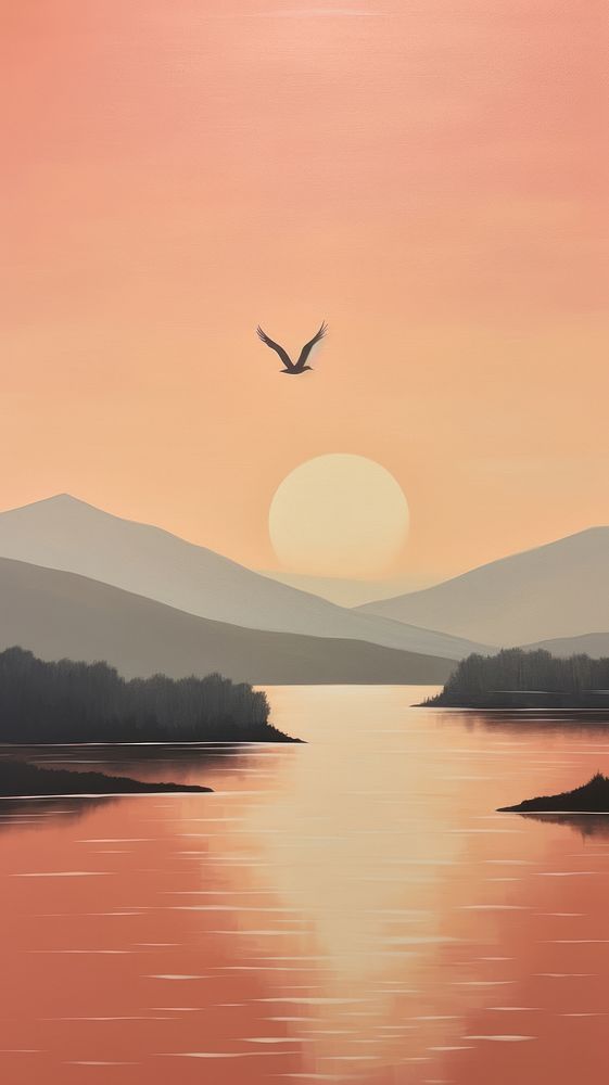 Minimal space bird flying pass river landscape outdoors nature.