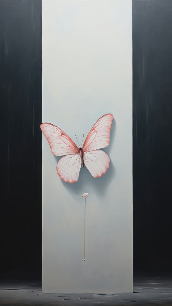 Minimal space butterfly painting wall architecture.