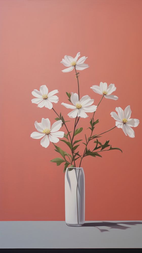 Minimal space flowers painting plant vase.