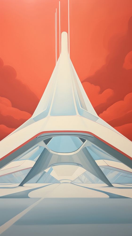 Minimal space mountain architecture painting vehicle.