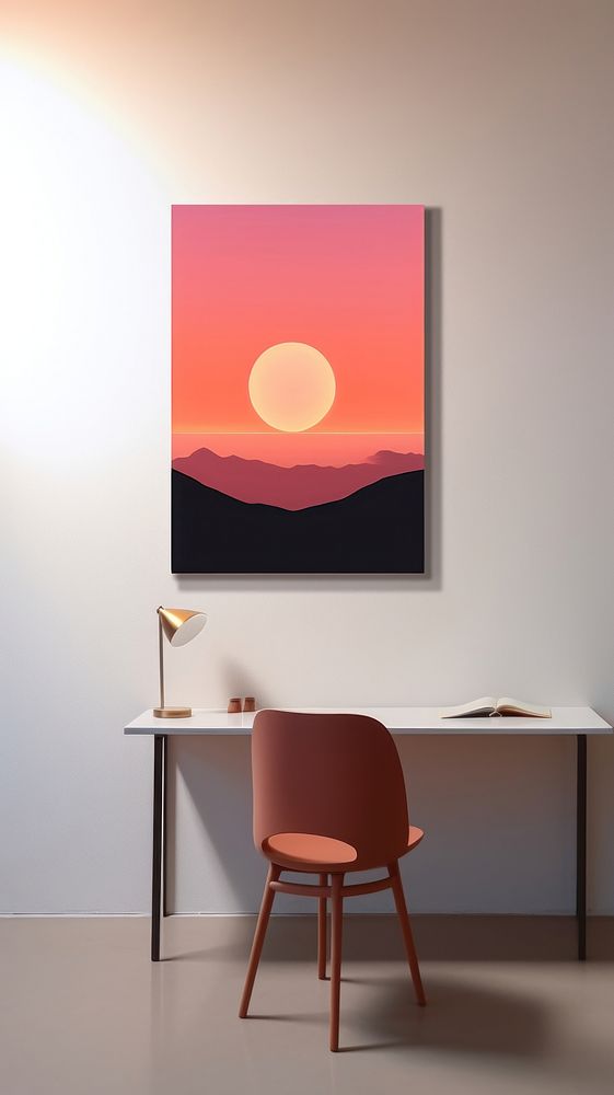 Minimal space sunset painting furniture nature.