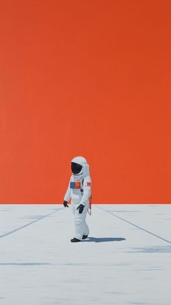 Minimal space with astronaut standing clothing outdoors.
