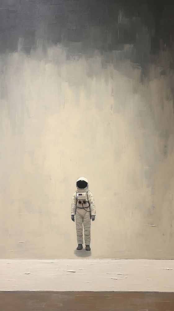 Minimal space with astronaut architecture painting standing.