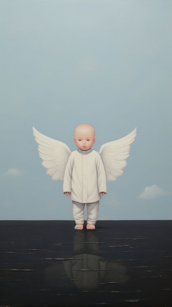 Minimal style baby angel portrait toy representation.