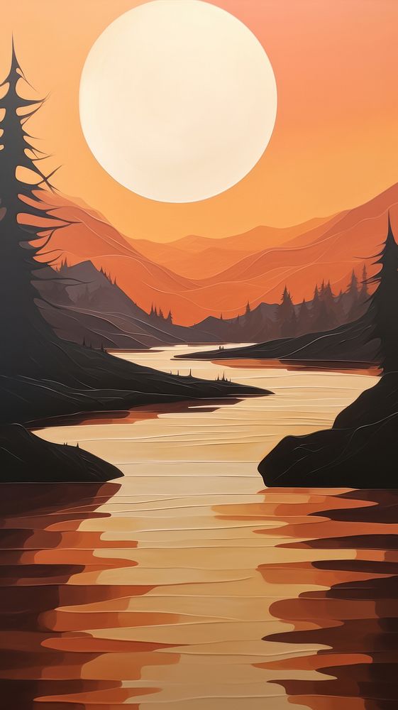 Minimal style river landscape outdoors sunset.