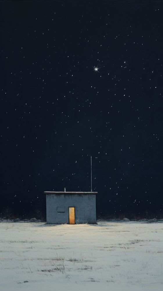 Minimal style winter night with snowing architecture building outdoors.