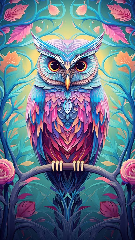 Owl art painting purple.