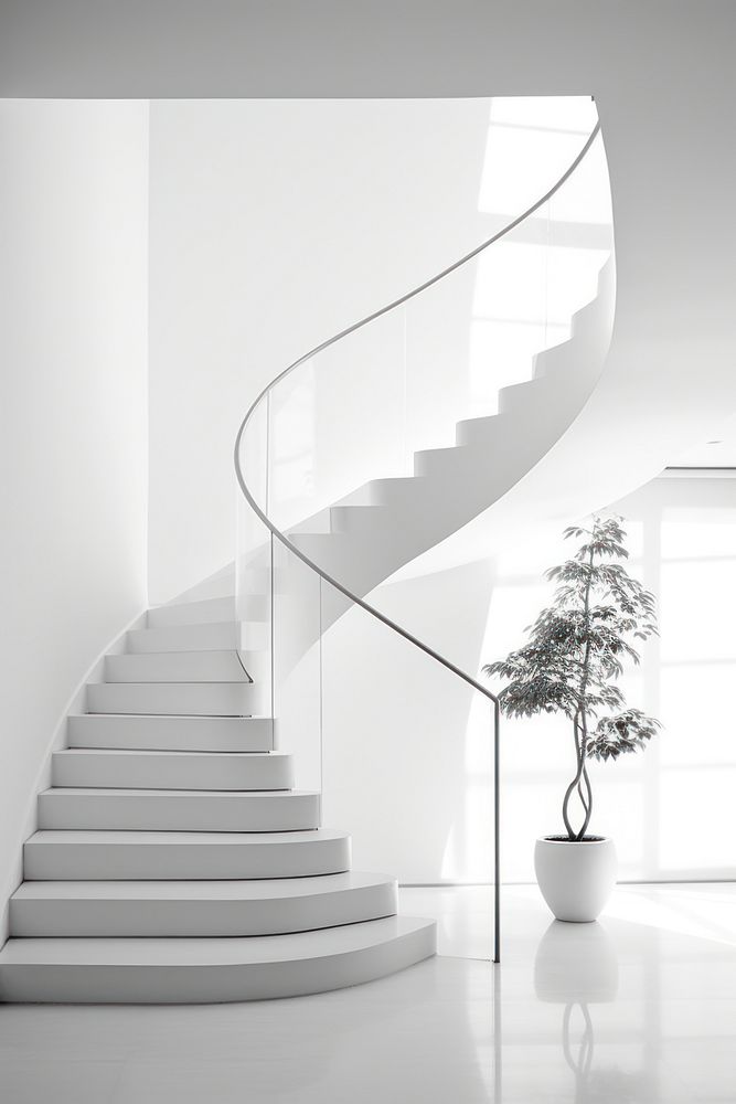 Modern styled staircase architecture building handrail.