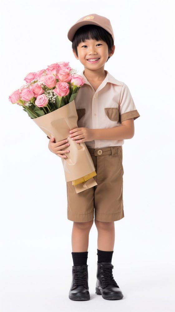Flower delivery person uniform child plant. AI generated Image by rawpixel.