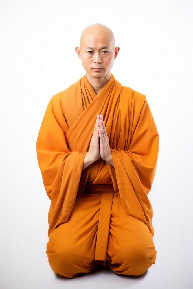 Asian Buddhist Monk pray monk adult white background. AI generated Image by rawpixel.