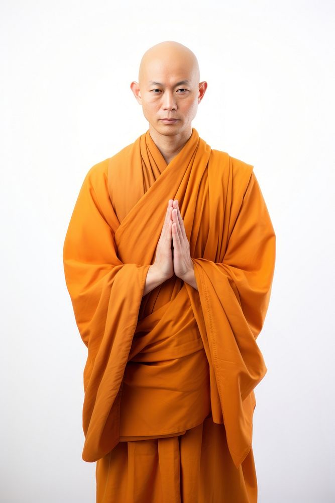 Asian Buddhist Monk pray monk adult white background. AI generated Image by rawpixel.