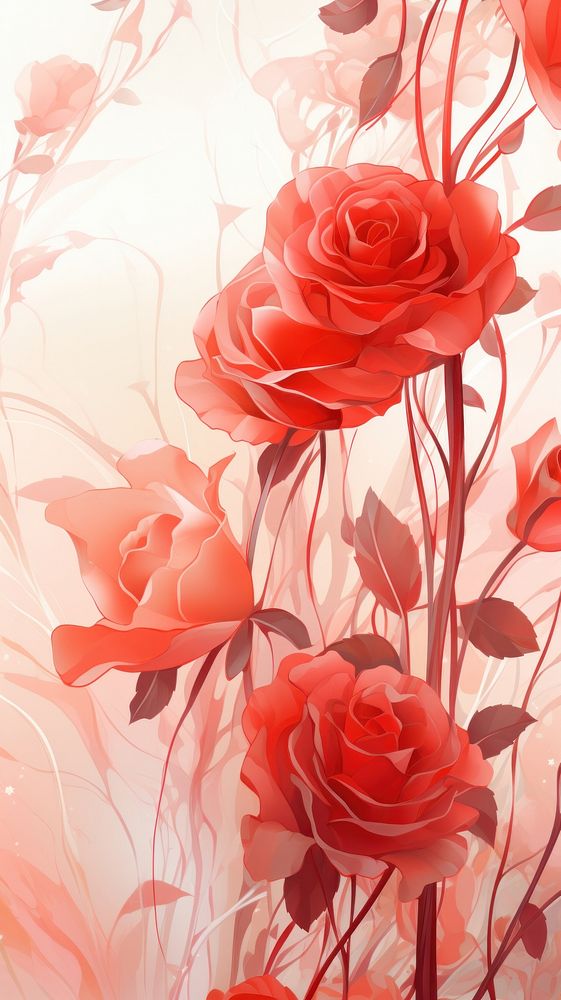  A red rose flower wallpaper pattern plant art. AI generated Image by rawpixel.