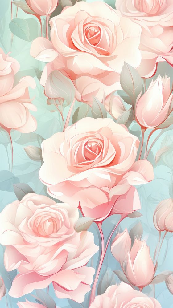  A rose flower wallpaper pattern plant art. AI generated Image by rawpixel.