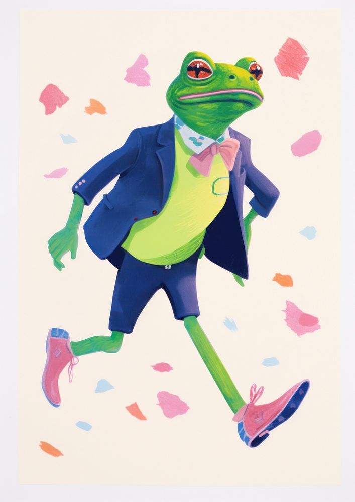 A cartoon tuxedo Frog holding wallet frog amphibian animal. AI generated Image by rawpixel.