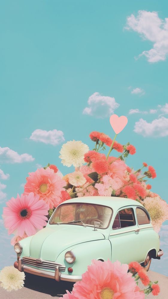 Car with heart and flower vehicle plant transportation. AI generated Image by rawpixel.