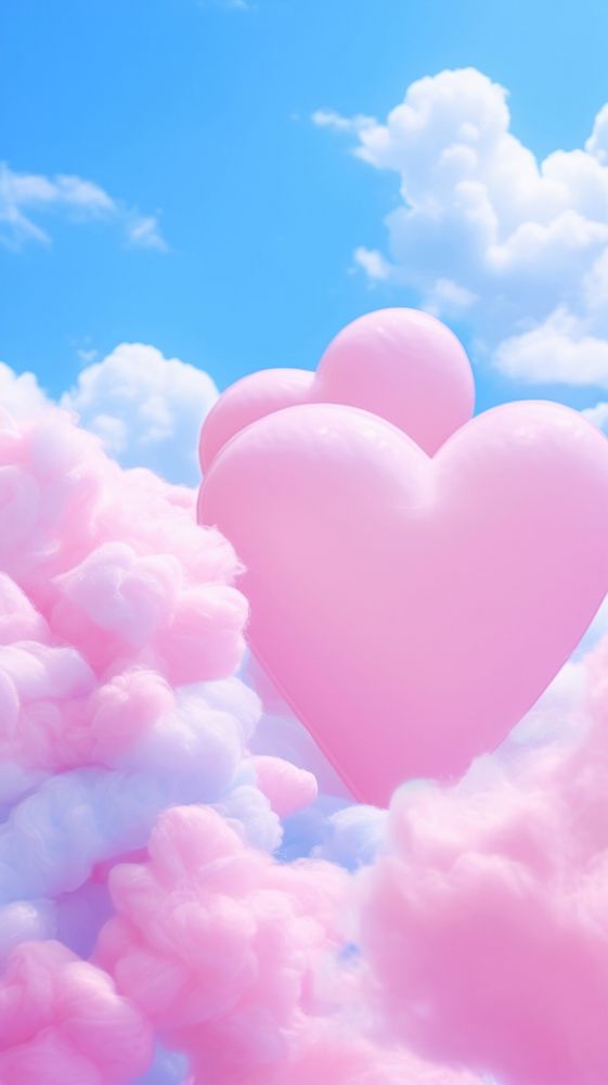  Floating fluffy hearts backgrounds outdoors balloon. AI generated Image by rawpixel.