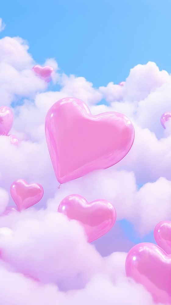  Floating fluffy hearts backgrounds balloon tranquility. AI generated Image by rawpixel.