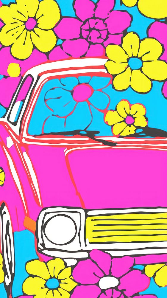  Car with flower on top pattern purple art. AI generated Image by rawpixel.