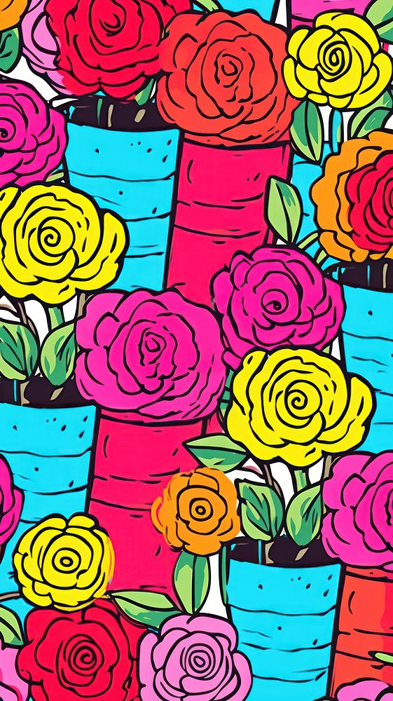  Flowers in bucket pattern plant rose. AI generated Image by rawpixel.