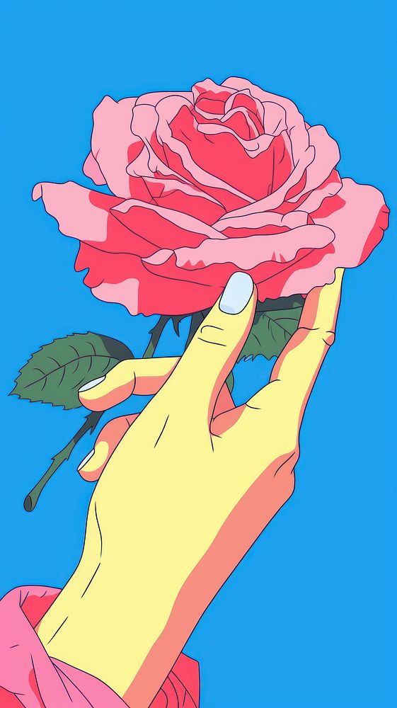  Hand holding a rose drawing flower plant. AI generated Image by rawpixel.