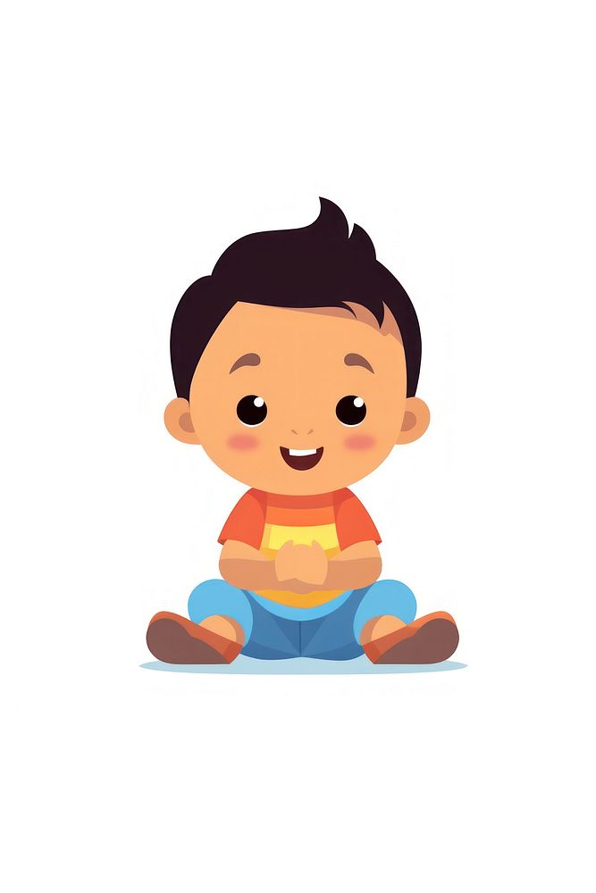 A Young cute asian baby sitting cartoon toy.