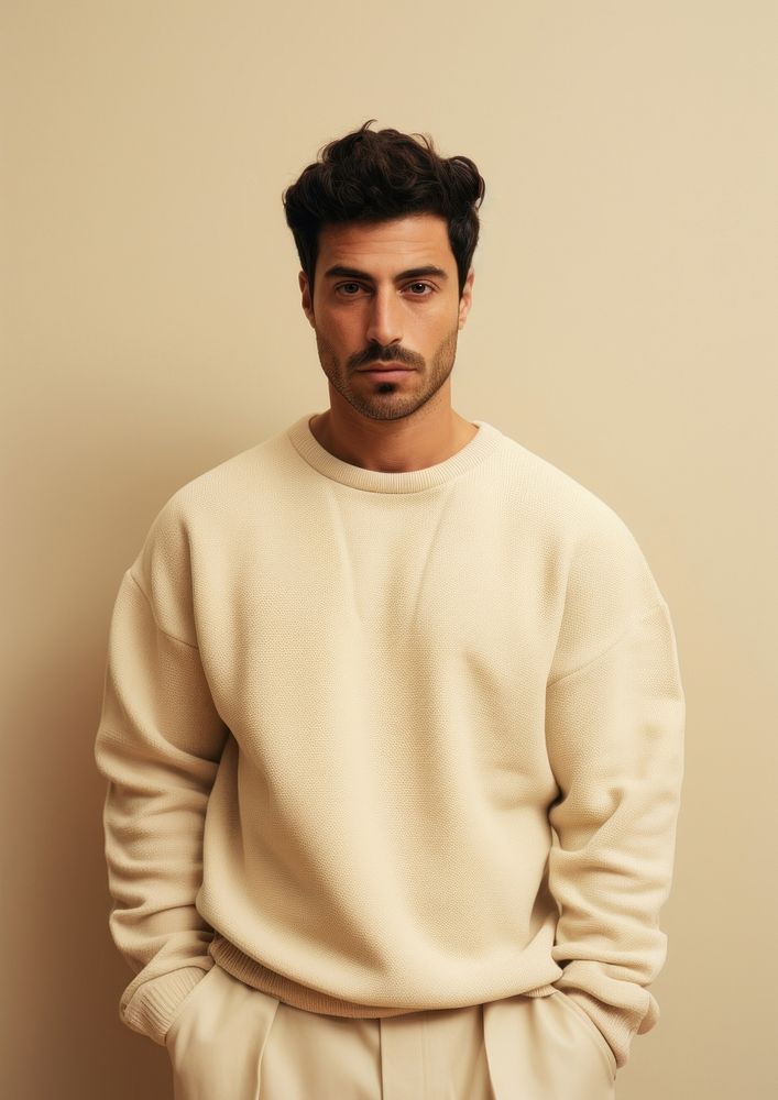 Cream sweater  sweatshirt portrait fashion.