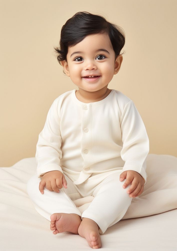 Cream pajamas  baby portrait photo.