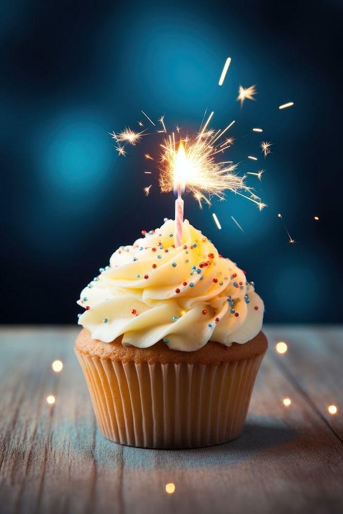 Birthday cupcake sparkler dessert candle. AI generated Image by rawpixel.