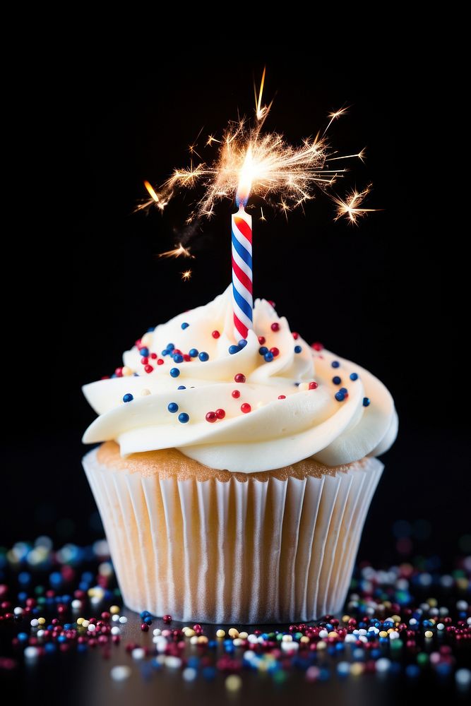 Birthday cupcake dessert candle icing. AI generated Image by rawpixel.