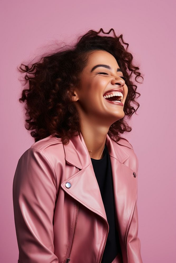 Happy woman wear jacket laughing fashion smile adult. AI generated Image by rawpixel.